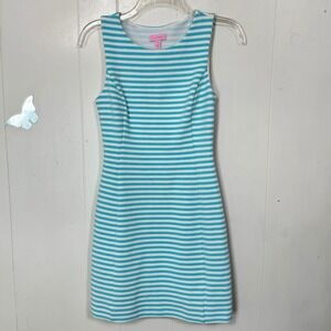 Lilly Pulitzer Womens Size XS Dress Sleeveless Aqua White Striped Cutout Back